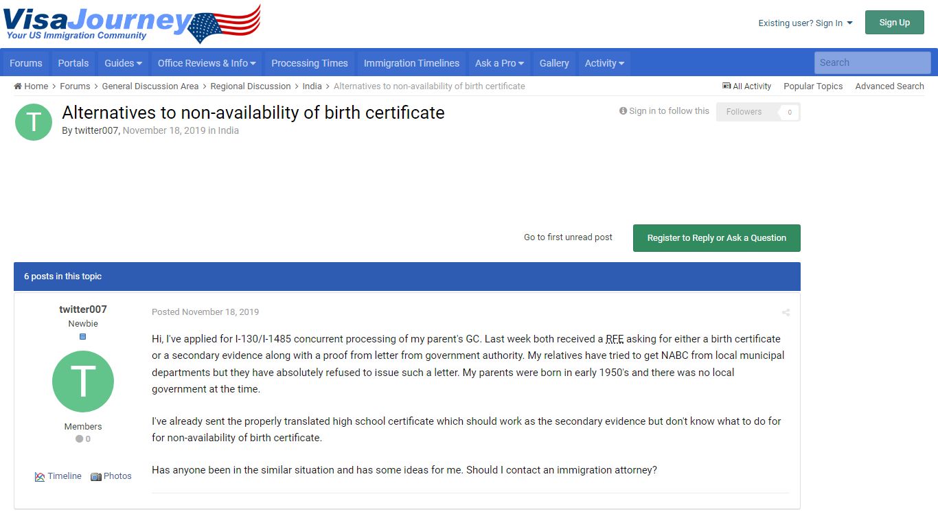 Alternatives to non-availability of birth certificate - VisaJourney
