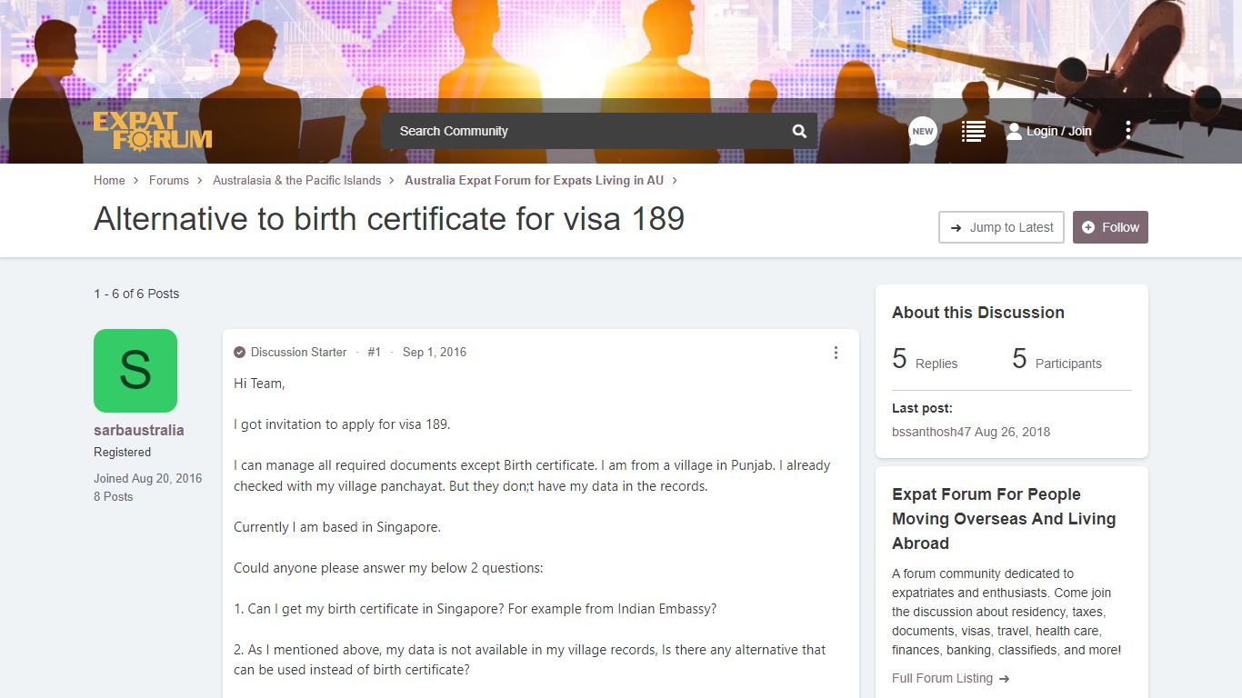 Alternative to birth certificate for visa 189 | Expat Forum For People ...